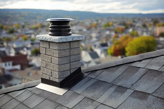 Block chimney with a stone crown and cap