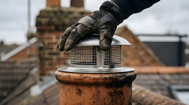 Screen cap set on a clay chimney pot